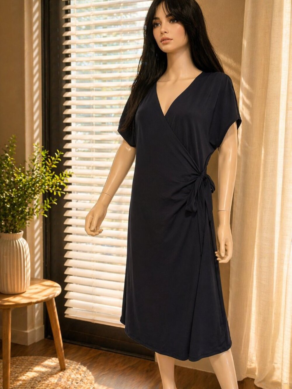 Elegant blue navy wrap midi dress by H&M